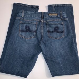 Seven7 Mid Rise Medium/Dark Wash Bootcut Stretch Jeans Size: 31 EUC